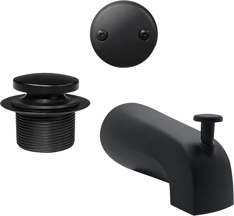 Westbrass CO531-62 5-1/4" Front Diverter Tub Spout with Tip-Toe Drain and 2-Hole Overflow Trim, Matte Black