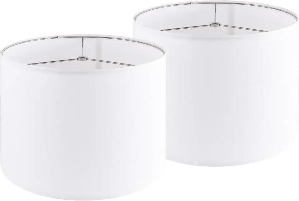 PIKOPIKO Set of 2 Pure White Linen Large Drum Lamp Shade 16" Top x 16" Bottom x 12" High (Spider) Contemporary Lamp Shades for Table Lamps & Bedside Lamps Replacement Lampshade In Hand Crafted