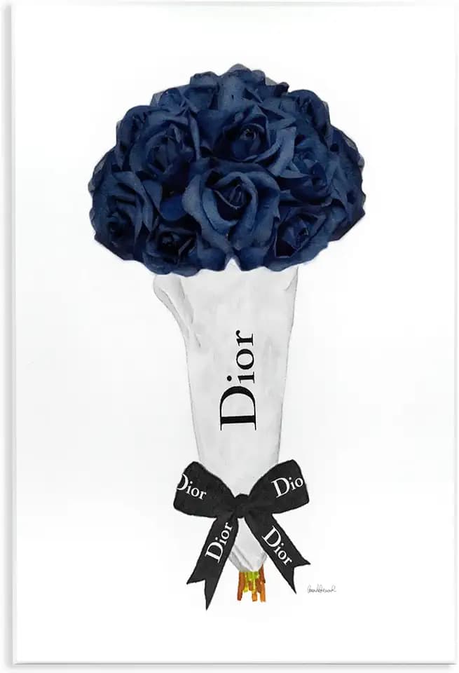 'Blue Rose Floral Bouquet Fashion Glam Bow'| Wall Plaque Art