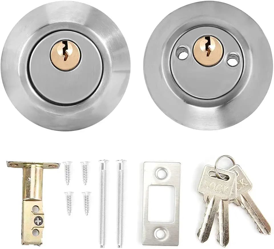Double Cylinder Steel Security Door Bolt with Lock on Deadbolt Lockset Both Side Front Door and Exterior Gate Lockset Hardware (Stainless Steel)
