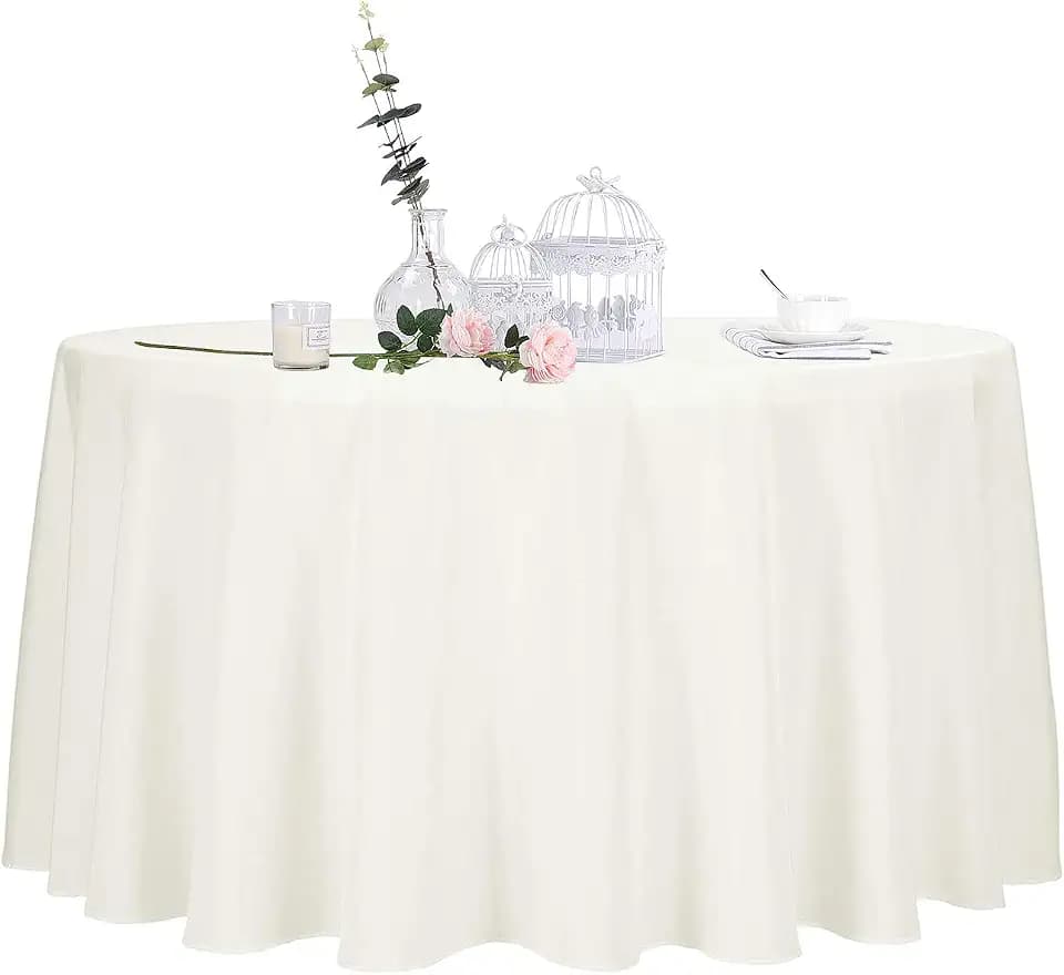 Ascoza 2pack 108 Inch Ivory Round Tablecloth in Polyester Fabric for Wedding/Banquet/Restaurant/Parties