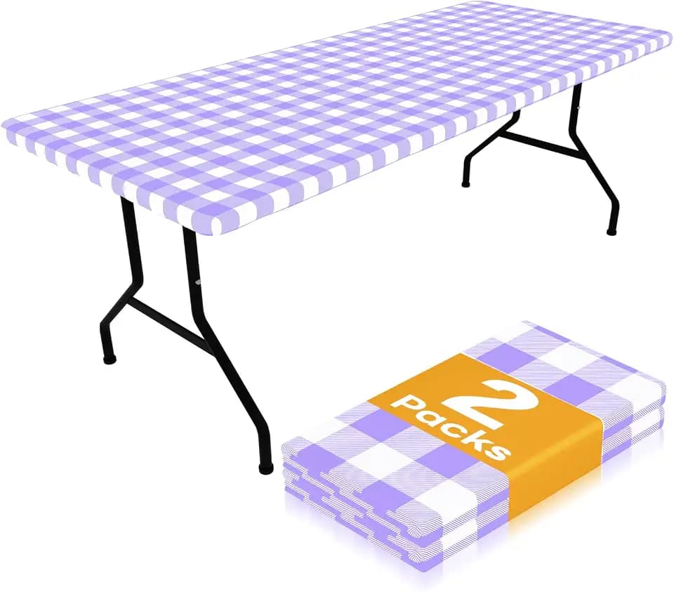 Smiry 6 Foot Picnic Table Cloth 2 Pack, Elastic Fitted Polyester Tablecloth
