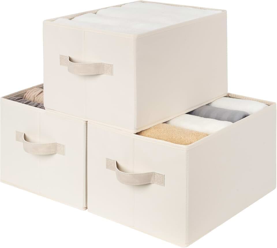StorageWorks Closet Storage Bins, Beige, 3-Pack, Large