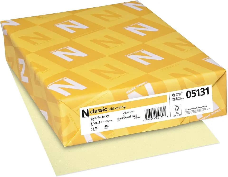 Classic Laid Premium Paper, 8.5" x 11", 24 lb, Baronial Ivory, 500 Sheets (06551)