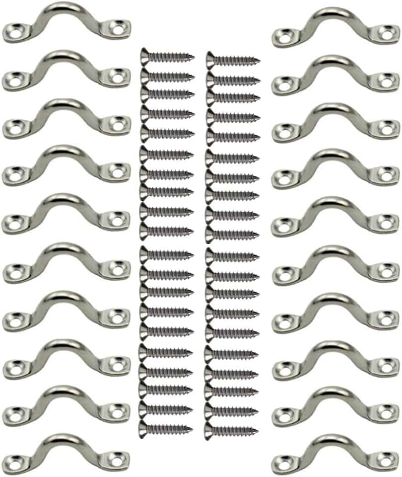 20Pcs M6 316 Stainless Steel Bimini Boat Top PAD Eye, Eye Straps, Tie Down, Kayak Deck Loops, Tie Down Anchor Point, footman's Loop for Kayak Canoe Rigging
