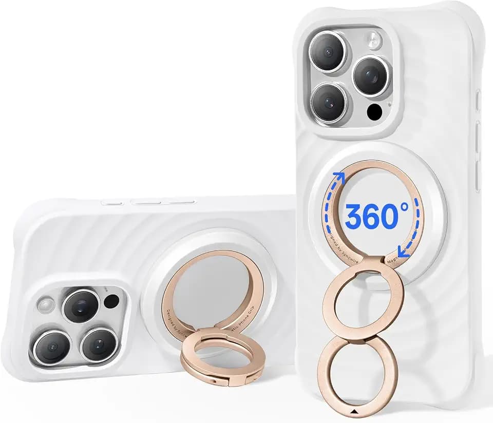 SYNCWIRE Handy Ring Halterung Magnetisch für MagSafe - 360° Drehbarer Magnetischer Ringhalter für Handy Fingerhalter für iPhone 17 16 15 14 13 12 Pro Max Kompatibel mit MagSafe Zubehör – Pearl Gold