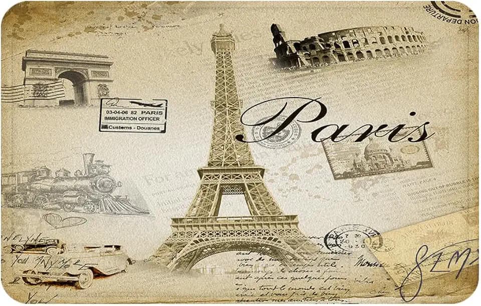 Eiffel Tower Bath Rug Paris Tower Bathroom Mat 29.5L x 17.7W Inches Brown