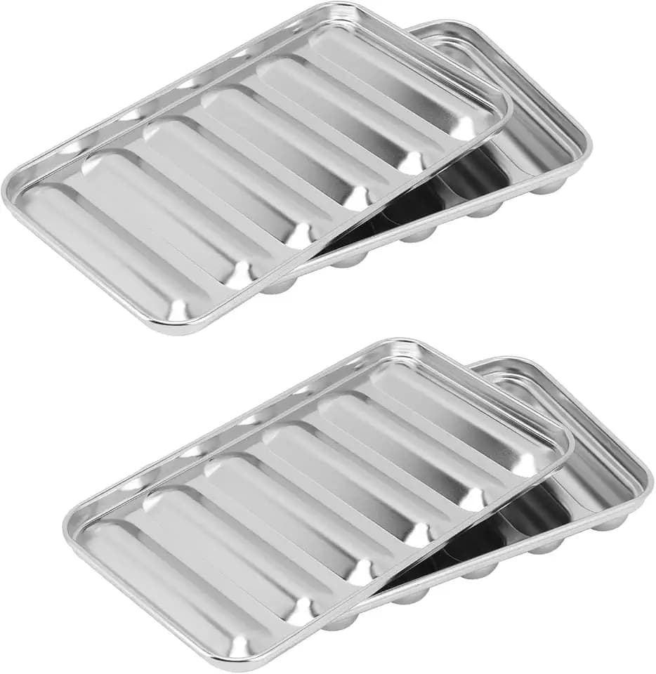 2pack Stainless Steel Sausage Mold,Hot Dog Bun Mold, 6 Cavity Sausage Mould Baby Food Supplement Meat Sausage Mold for Oven Steamer Dishwasher Refrigerator(7.3in*4.0in)