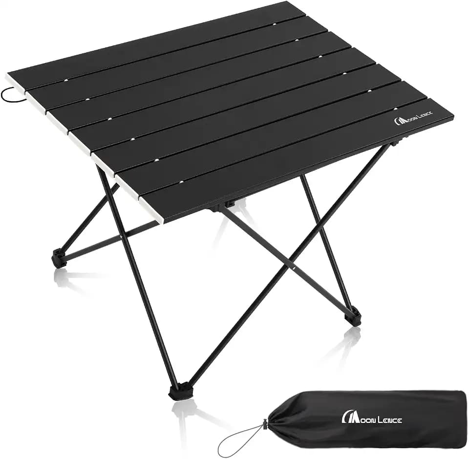 MOON LENCE Ultralight Folding Camping Table, Compact,Portable with Carry Bag, for Outdoor Cooking, Picnic, Camp, Boat, Travel (Black - M)
