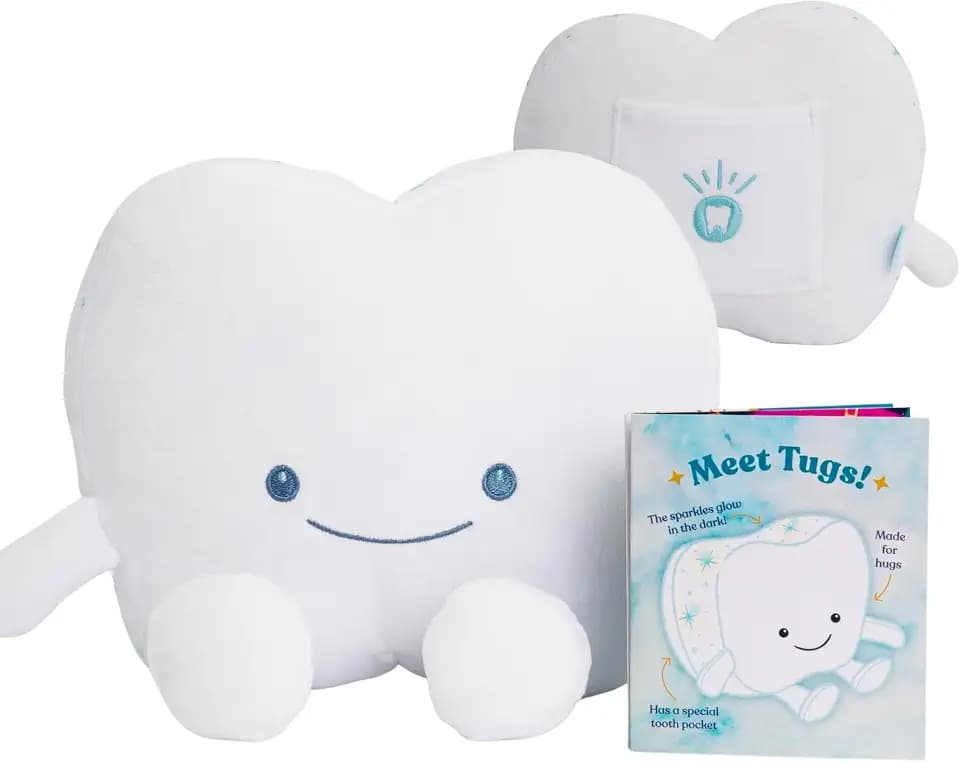 Tooth Fairy Pillow for Kids with Tooth Pocket, Tugs The Tooth Pillow, Comfort Plush for Loose Teeth, Big Feelings & Bedtime, Glow in The Dark, Ages 3+