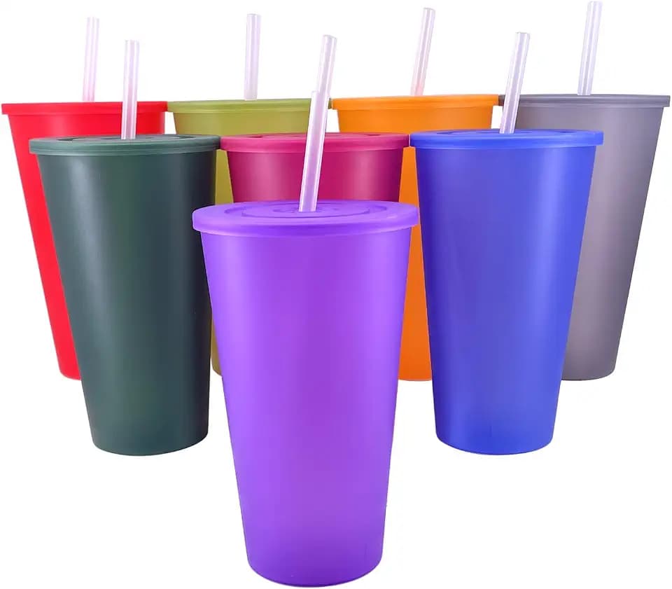 32 oz Cup with Lid and Straw set 8, Reusable Plastic Tumblers Jewel