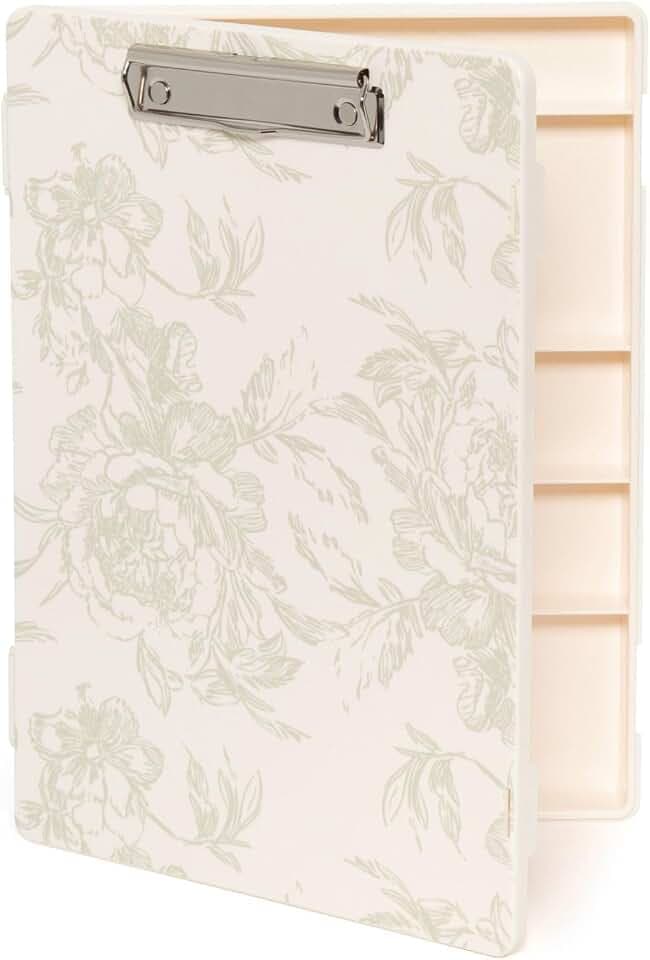 U Brands Fashion Storage Clipboard, Romantic Vintage Print, 8 Interior Dividers, Metal Clip, Hard Writing Surface, 13 x 9.8 Inches