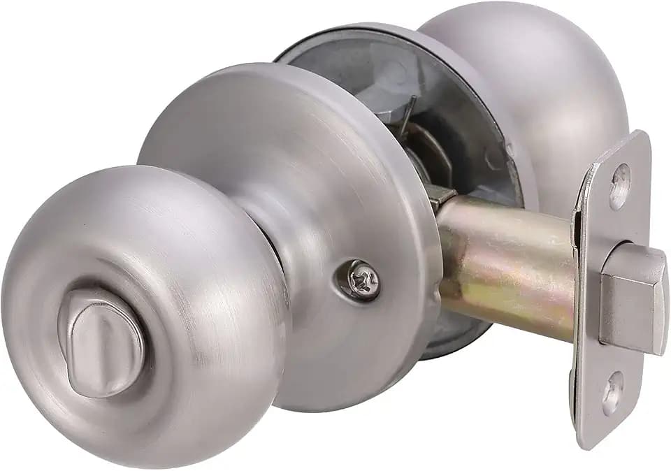 Amazon Basics Bedroom/Bathroom Door Knob With Lock, Coastal, Easy to Install, 1-3/8" to 1-3/4", Satin Nickel