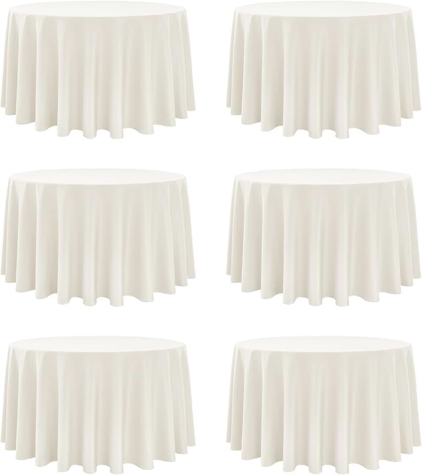 6-Pack Ivory Round Tablecloths, 120 in, for 5-6 Ft Round Tables