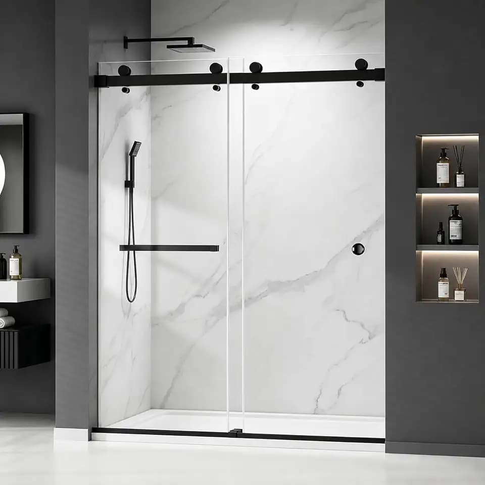 Mersviton Shower Door Frameless, 60" W x 72" with 3/8" Glass, Matte Black