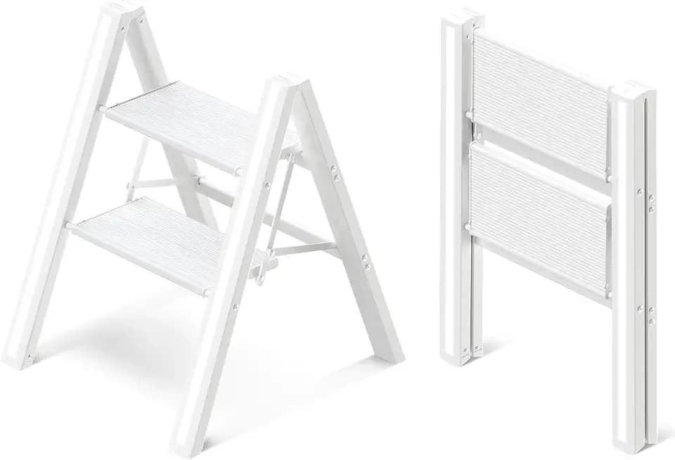 2 Step Ladder, Folding Step Stool with Anti-Slip Wide Pedal