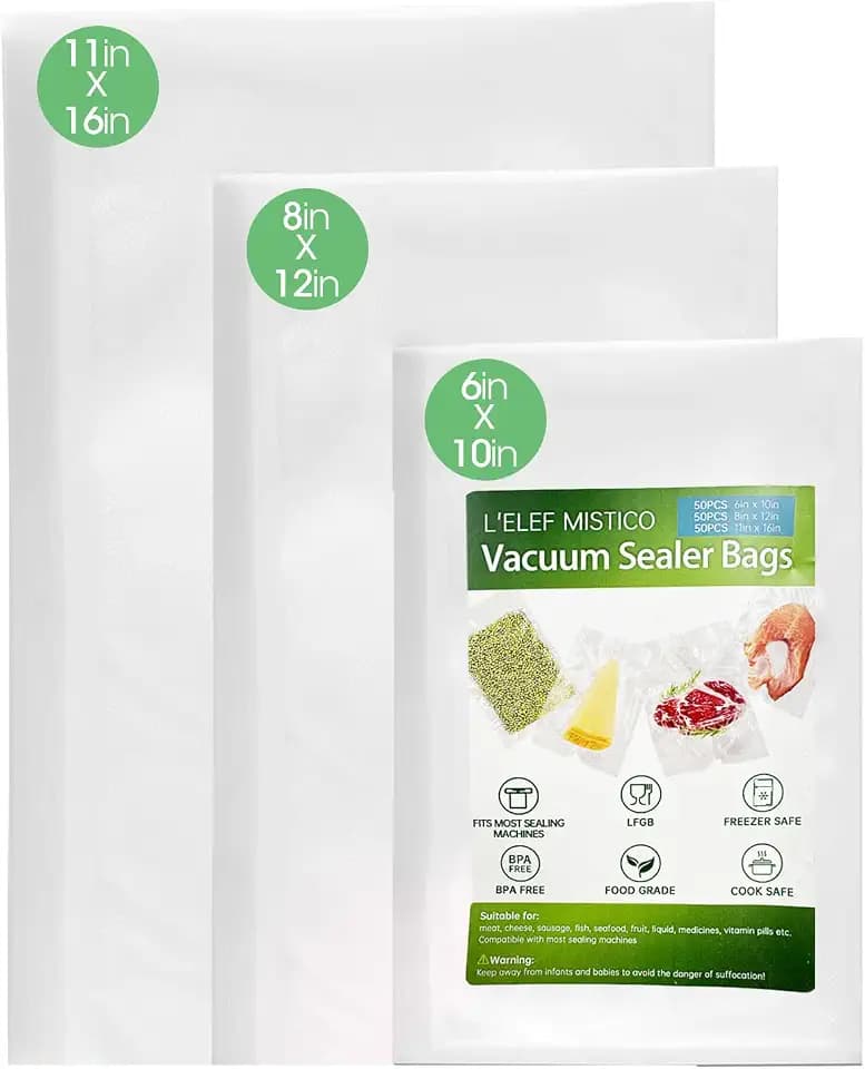 Precut Vacuum Sealer Bags for Food, 50 Gallon 11" x 16" & 50 Quart 8" x 12" & 50 Pint 6" x 10" BPA Free Food Saver, Vacuum Storage for Sous Vide and Freezer