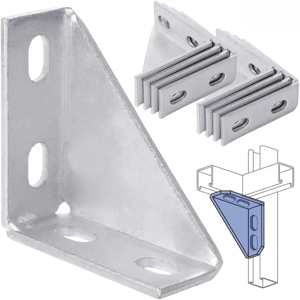 yeesport 90 Degree Gusseted Fittings, Carbon Steel Q235 4 Hole Right Angle Connector Brackets for 1-5/8" Channel, 4" x 4" x 1-1/2" Gusset Corner Brace Fasteners for Unistrut Connection (8)
