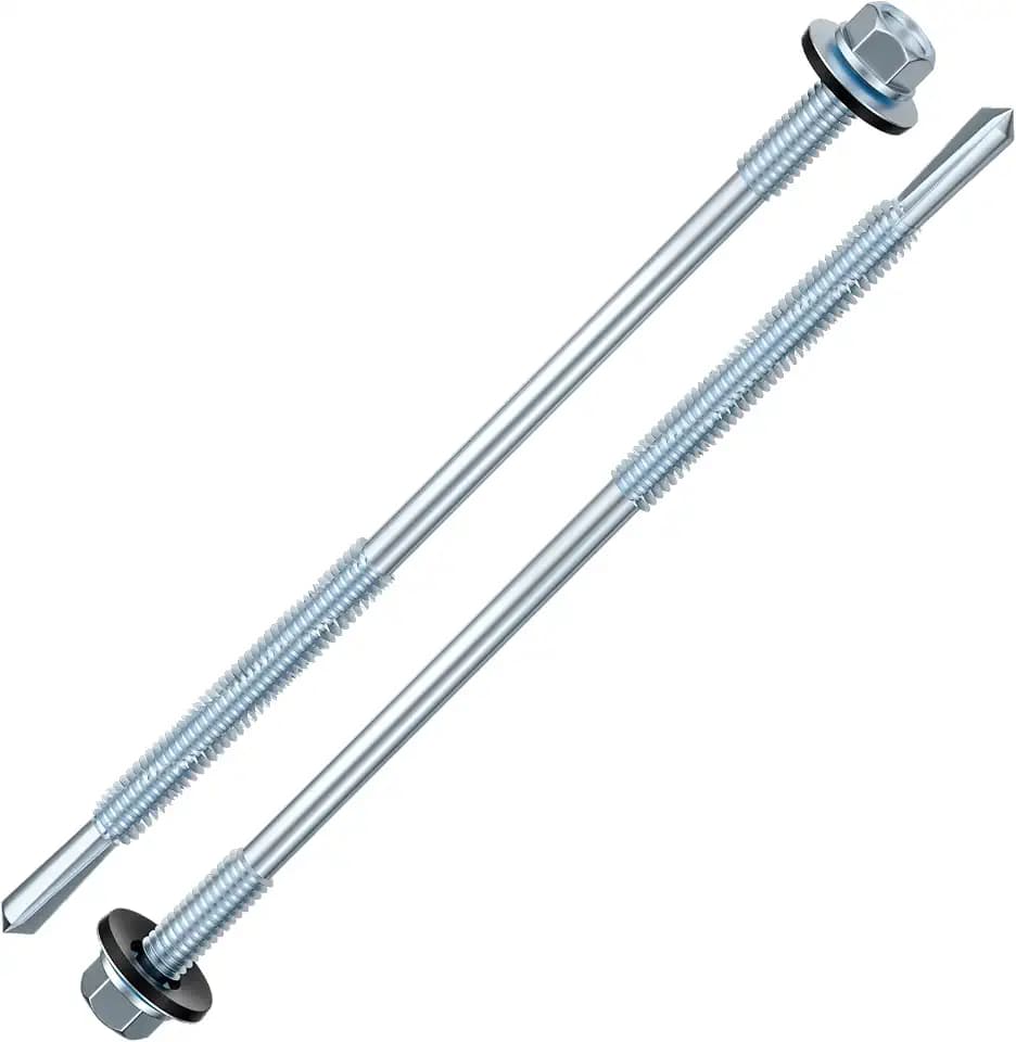 Wensilon (100pcs) #12X6 Extended Hexagonal self-Tapping zinc-Plated Screws with Rubber washers,10mm Steel Plate can be drilled