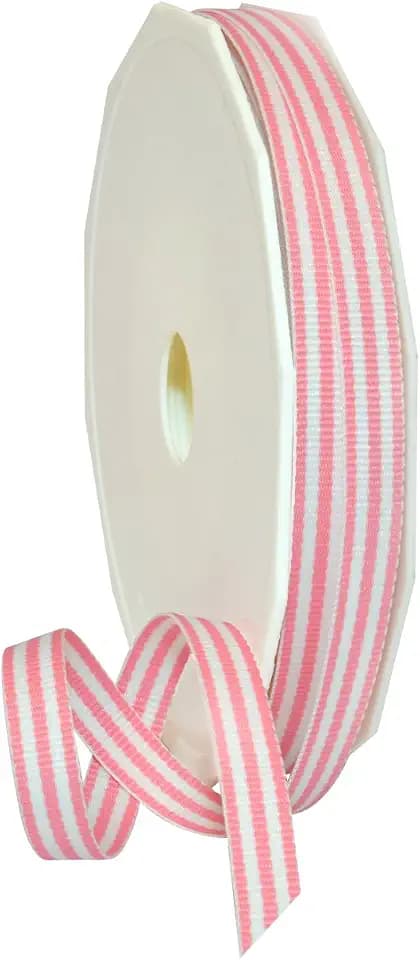 Morex Ribbon Striped Polyester Grosgrain Ribbon, Party Decorations, Gift Wrapping, Fun Patterns, 3/8" by 20 yd., Pink