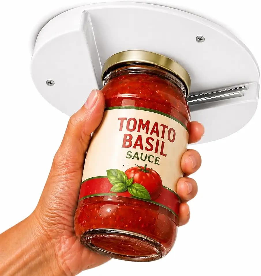 Under Cabinet Jar Opener for Weak Hands and Seniors with Arthritis, One Handed Heavy Duty Bottle and Lid Opener, Under Counter Mount Kitchen Gadget, High-Strength Adhesive and Screws Included