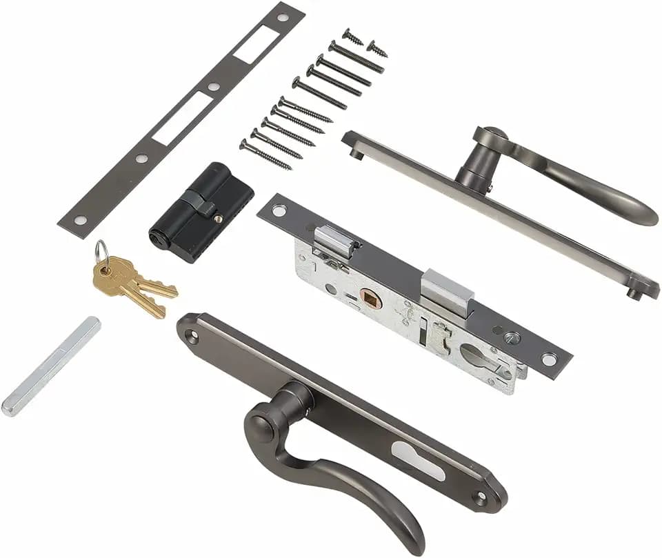 Solid Brass Lever Handle Mortise Lock Set for Screen/Storm Door Replacement, Only for Left-hinged Outswing Door(View from Outside) of 1 in. Or 1.38 in. Thickness, Brushed Dark Bronze