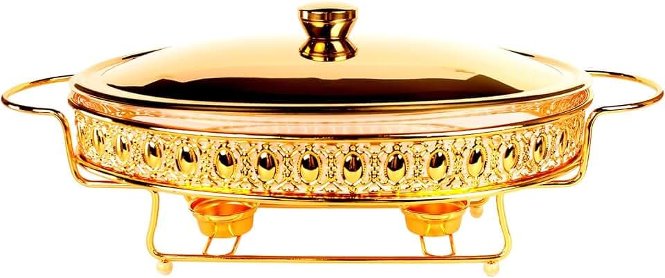 Casserole Dish 13" x 9" Glass Baking Dish with Stainless steel Lid and rack, Golden oval 2.5 Qt Large Baking Pan For Casserole & Lasagna, Microwave Dishwasher Freezer Oven Safe