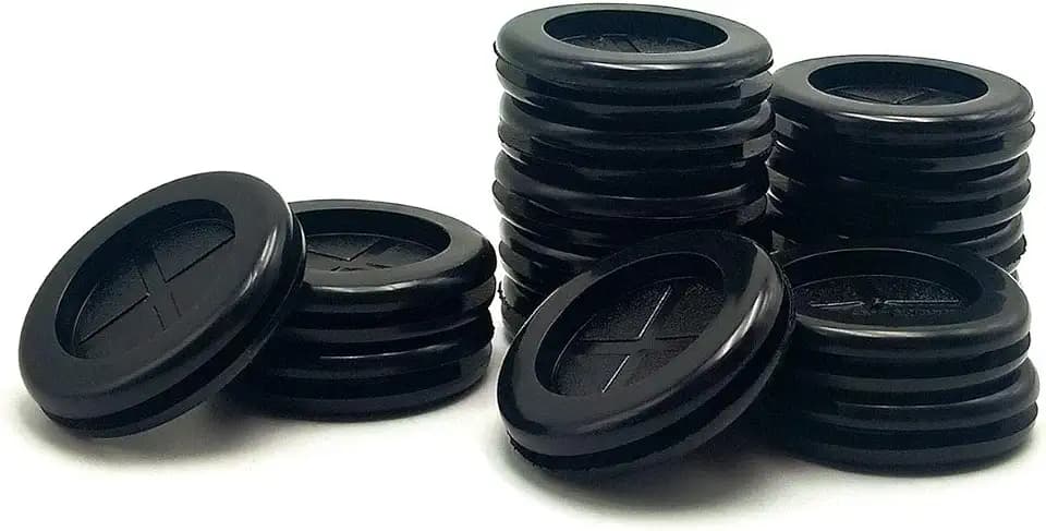 1-1/4" Black Rubber Grommets for Wiring, 1" ID Double-Sided Rubber Plugs
