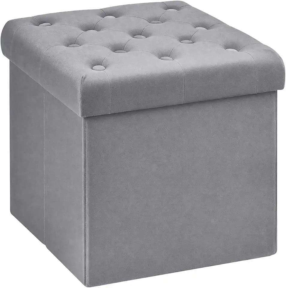 B FSOBEIIALEO Storage Ottoman Cube, Velvet Tufted Folding Ottomans, Grey