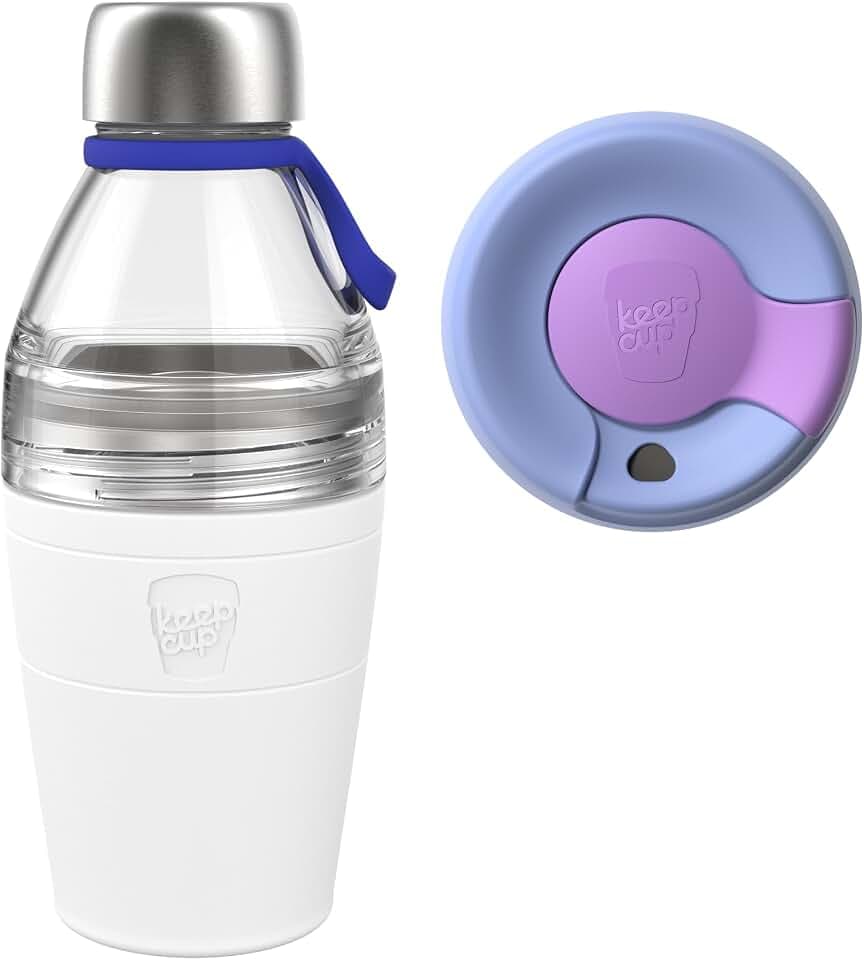 KeepCup Cup-to-Bottle Kit, 2 in 1 Reusable Water Bottle and Travel Mug, Insulated Stainless Steel & Plastic Dual Opening with Leakproof Sipper Lid - 530ml Bottle to 12oz Cup - Twilight Clear