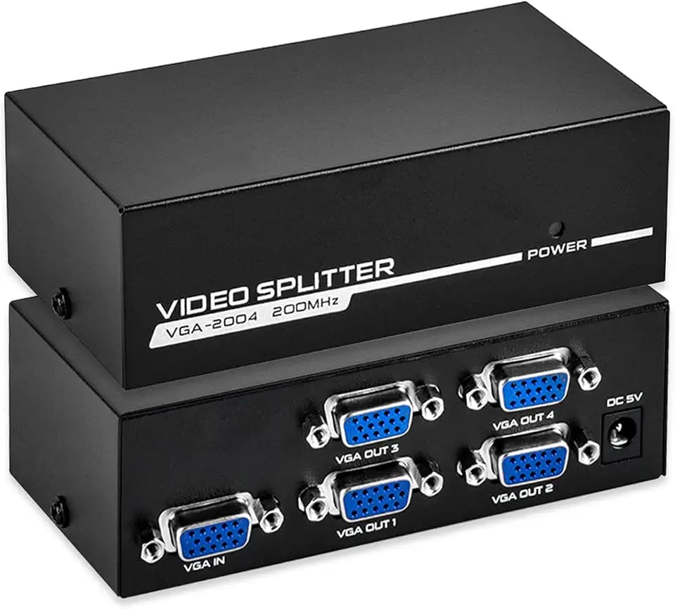TCNEWCL VGA Splitter: 1 PC zu 4 Monitore, 4 Port VGA Verteiler für Home oder Theater, 200 MHz, 1920 x 1440