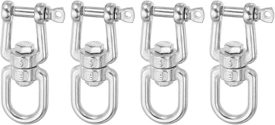 MECCANIXITY Heavy Duty M6 Double Swivel Eye Hook, 304 Stainless Steel Ended Eye x Jaw Chain Swivel Shackle Ring Connector Load 240 KG/529 lbs for Hanging, Pack of 4