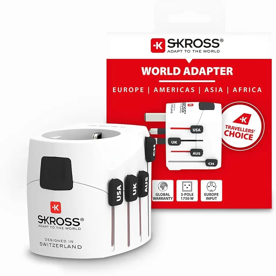 SKROSS Reiseadapter Pro, anpassbarer Adapterstecker für Reisen nach UK, Australien, China oder die USA, kompakter & sicherer Universaladapter