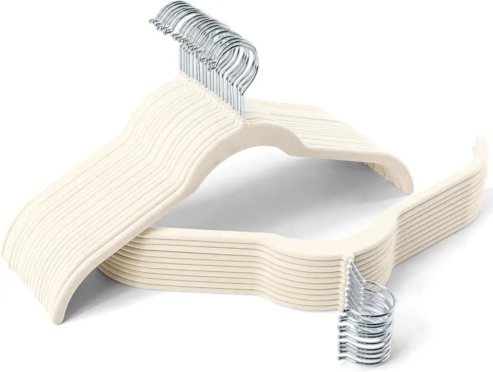 Sishynio Velvet Shirt Hangers 30 Pack, Slim Felt Hangers Beige