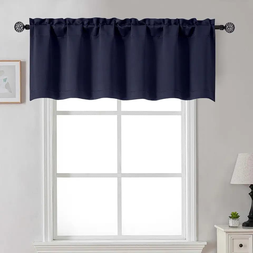 Gwine Navy Blue Valance for Windows, Small Blackout Valance Kitchen Curtains for Bathroom Basement, Modern Rod Pocket Thermal Insulated Window Treatment, 60" Wx18 L, 1 Piece