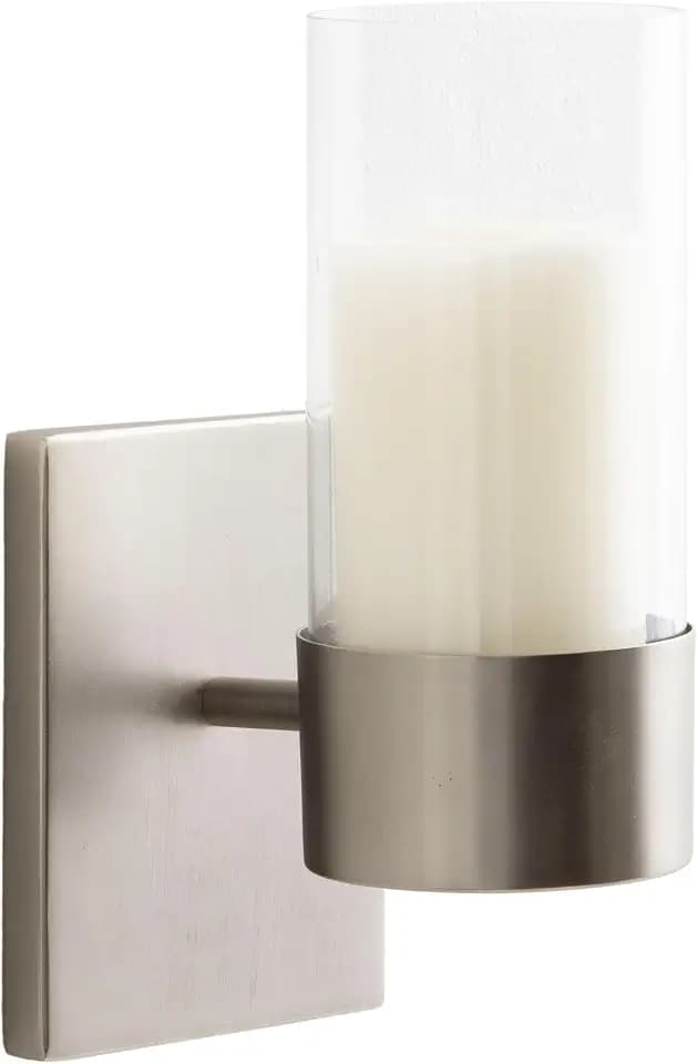 Kate and Laurel Zabler Modern Metal Wall Sconce; 5 x 6 x 10; Antique Nickel; Round Candle Holder with Removable Glass Cylinder for Flameless Candle Display in Bedroom or Bathroom