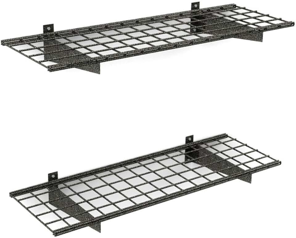 Hyloft Heavy Duty Steel Garage Wall Shelving, 45 in. x 15 in. Metal Wall Shelves for Garage Storage, Low-Profile Brackets, Max Shelf Load 200 Pounds, 00651, 2-Pack, Hammertone