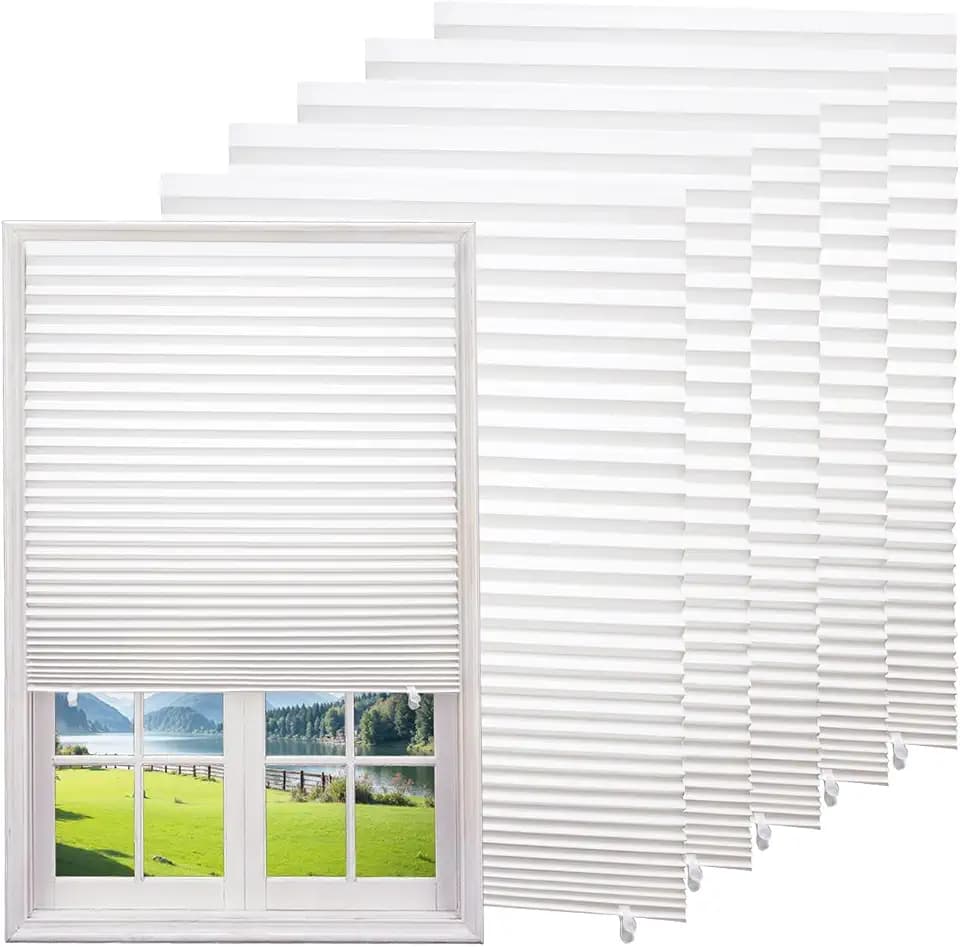 Changshade 6-Pack Temporary Light Filtering Paper Blinds for Window, Cut to Size Adhesive Paper Shades, Stick on Pleated Blinds,No Drill Easy Install,36" W x 72" H,White