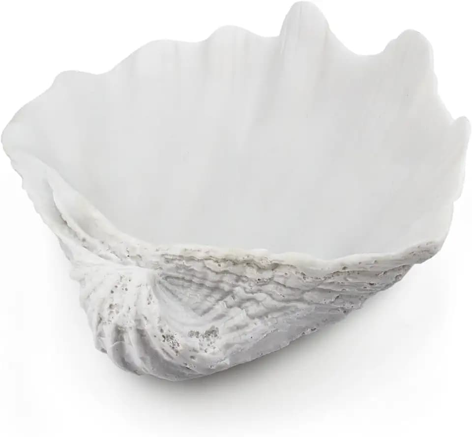 Resin Seashell Decorative Bowl for Home Decor, Large Clam Shell Bowl for Coffee Table Centerpiece Kitchen Counter, Sea Shell Key Bowl for Entryway Table (White)