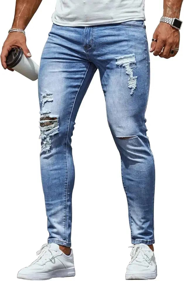 HUNGSON Men's Ripped Skinny Jeans Stretch Slim Fit Jeans Pants for Men