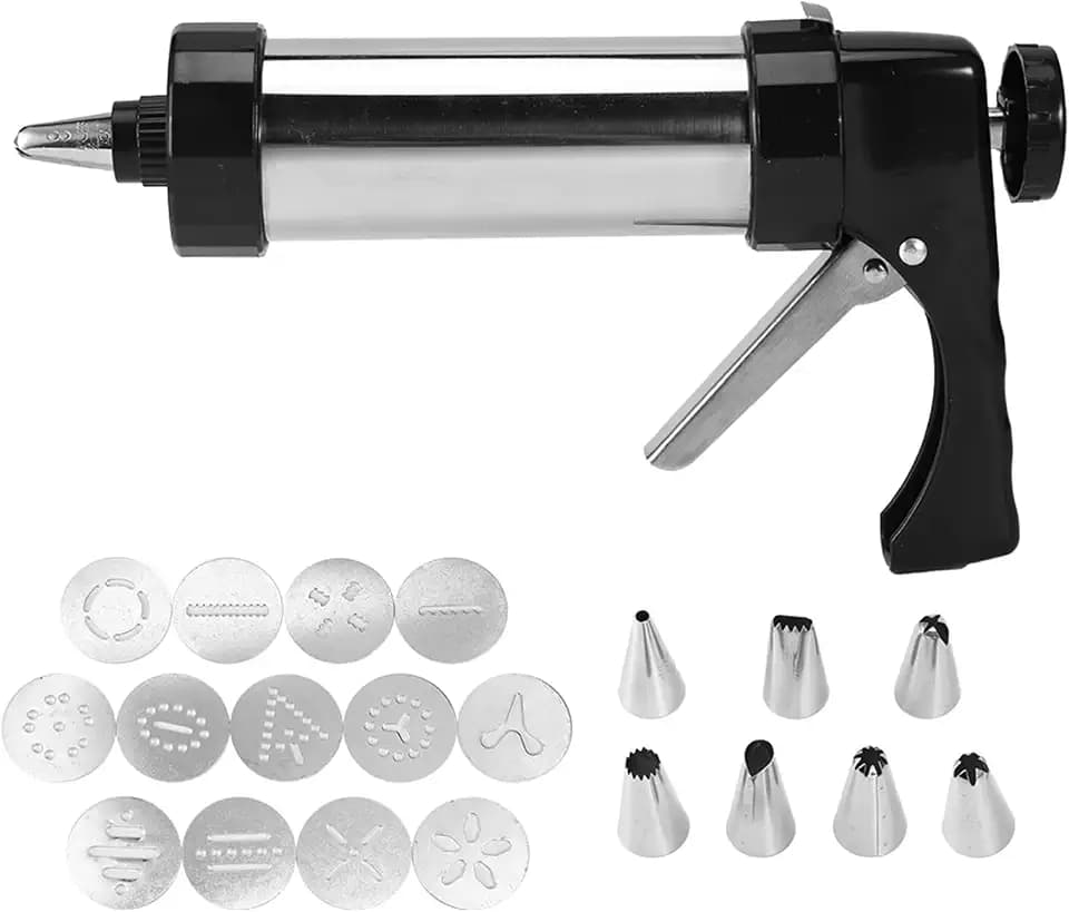 Stainless Steel Cookie Press Kit with 13+7 Nozzles for Baking Decorating Cakes Biscuits Pastry DIY Tools