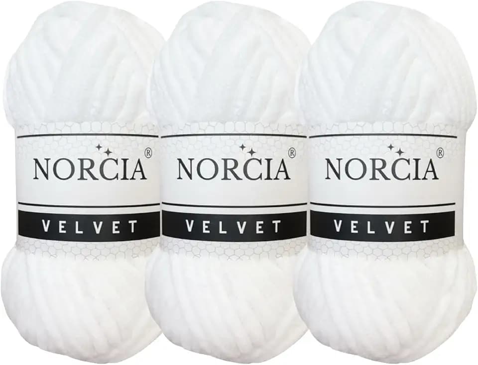 Soft Velvet Yarn Chenille Yarn for Crocheting Baby Blanket Yarn for Knitting Amigurumi Yarn Fancy Yarn for Crochet Weaving Craft (White, 3 Skeins)