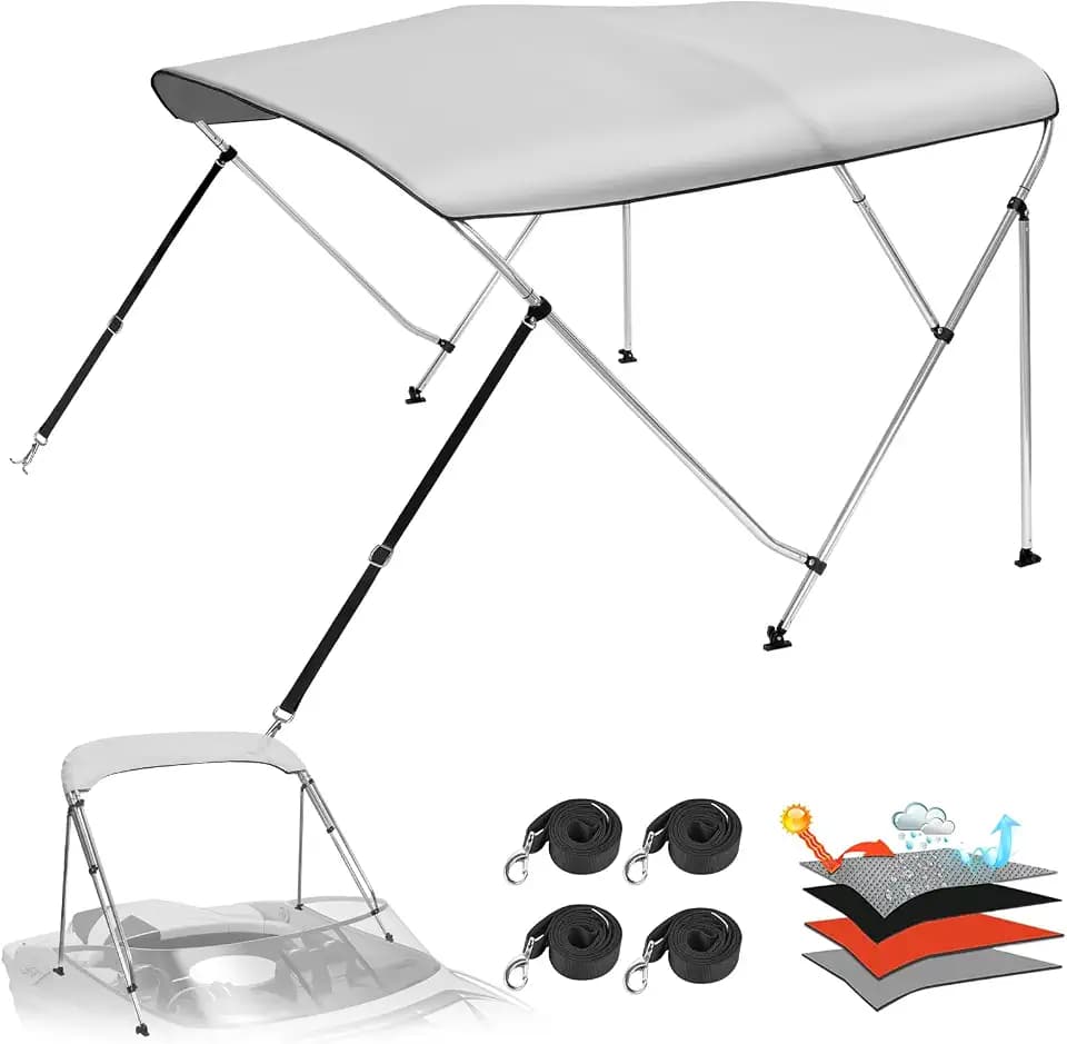 Solim 3 Bow Bimini Top with 1" Frame for Boat, 1200D Waterproof Sun Shade
