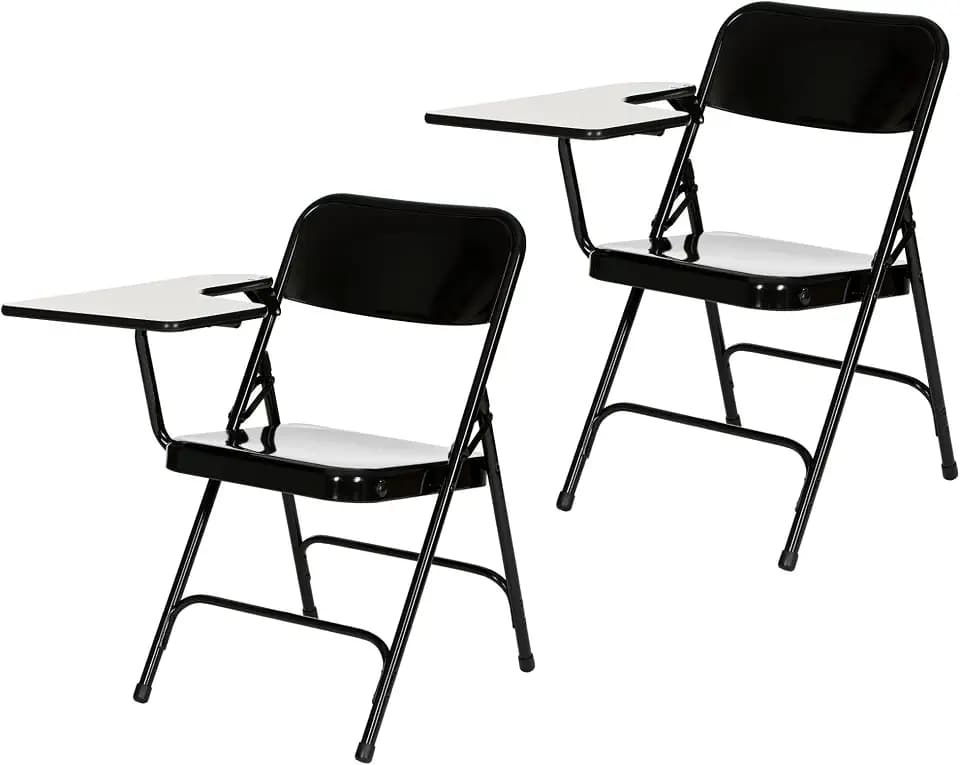 OEF Furnishings OEF5200 Series Heavy-Duty Folding Chairs with Tablet Arm, Steel Frame, Writing Surface, Dual Braces (2-Pack, Black, Right Handed)