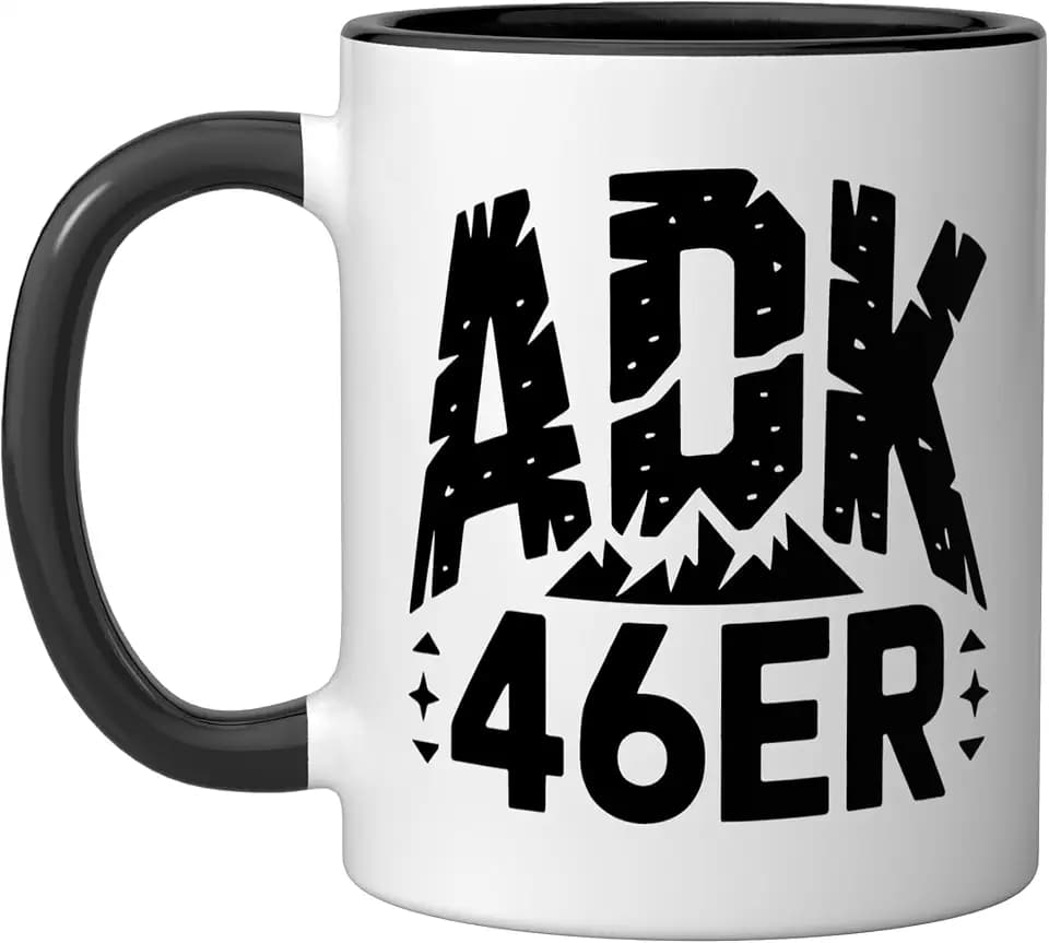 Adirondack 46er High Peaks Hiker 46 Completed New York Adk Ceramic Mug, Black/White, 11oz