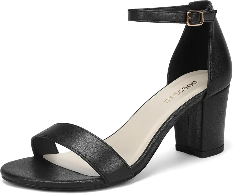 DOBOLIN Women's Heeled Sandals Open Toe Ankle Strap 2.5-Inch Chunky Heels Dress Shoes Wide Feet Friendly