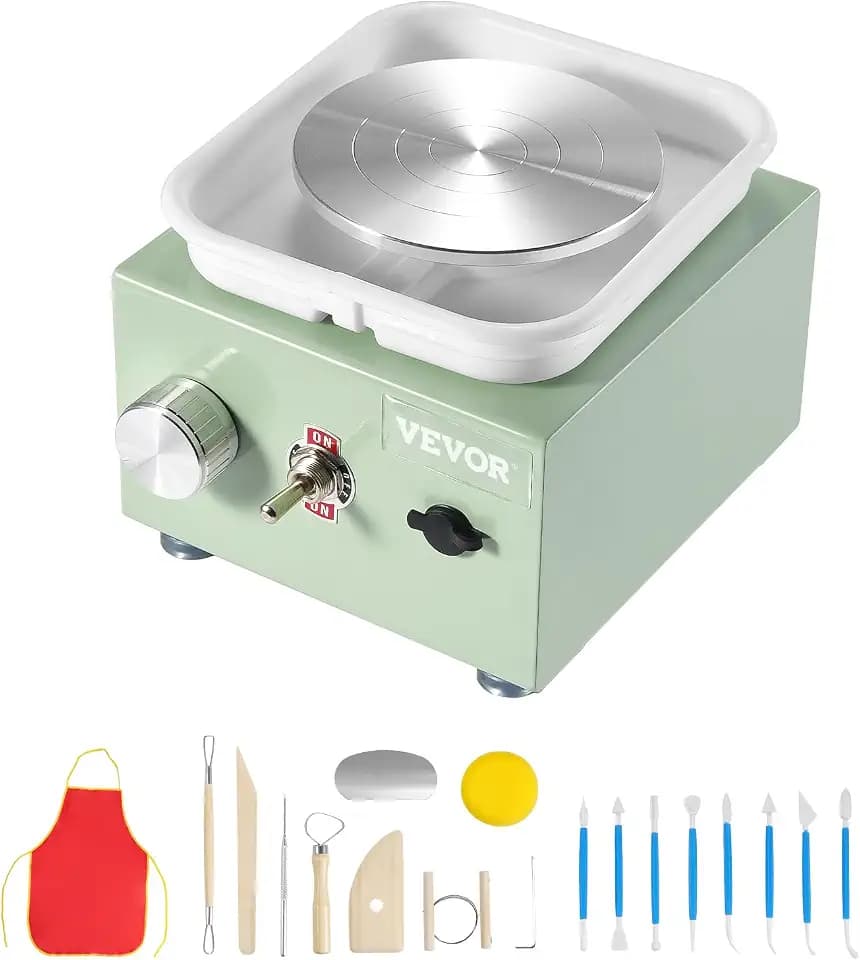 VEVOR Mini Pottery Wheel for Kids and Adults, 2 Turntables 2.6in/3.9in, 0-320RPM Speed Adjustable, Complete Pottery Kit With 18pcs Accessories Tools, Craft Christmas Gifts for Kids Teens Adults, Green