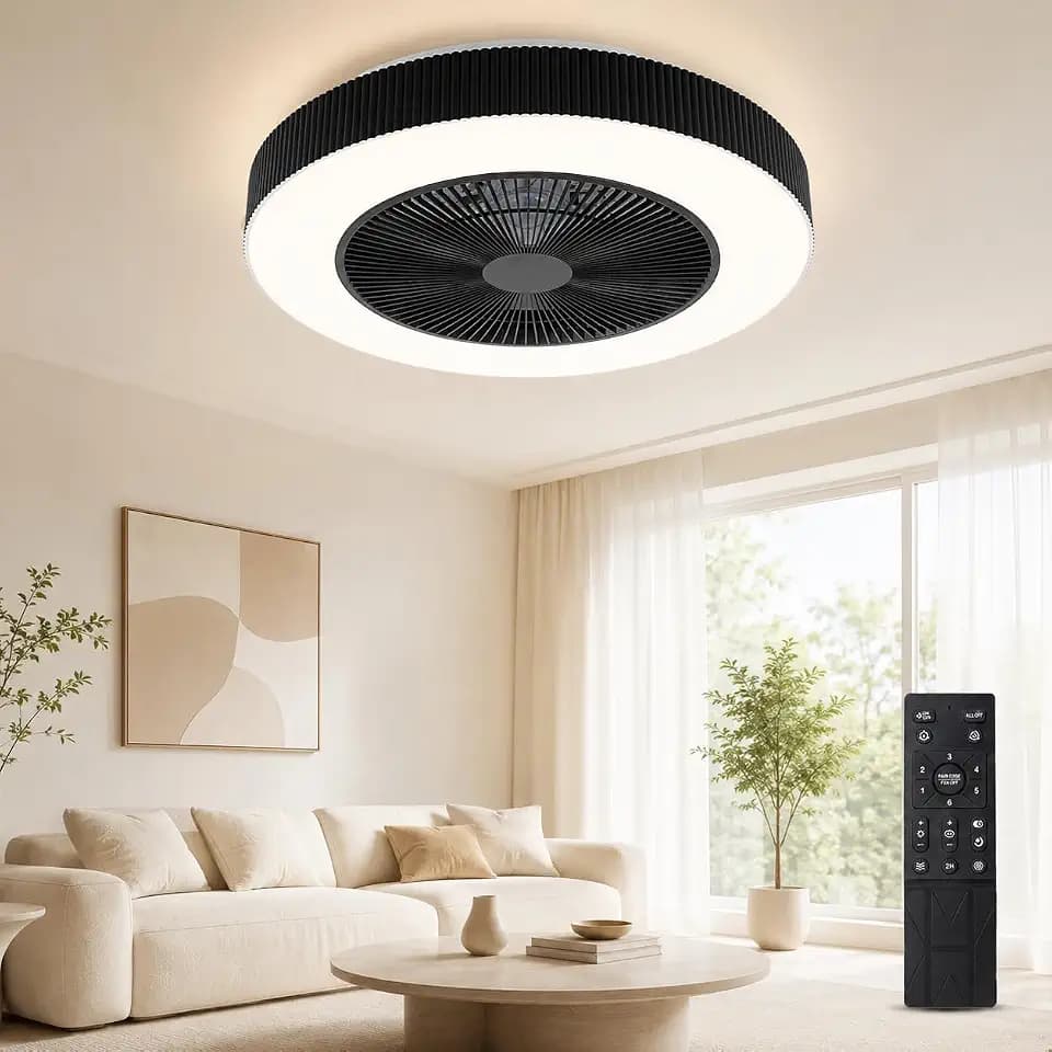20" Bladeless Ceiling Fans with Light Remote Control,LED Smart Flush Mount Ceiling Fan With light for Bedroom, Kids Room, Reversible Motor, 6 Wind Speed, 3000LM, 57W