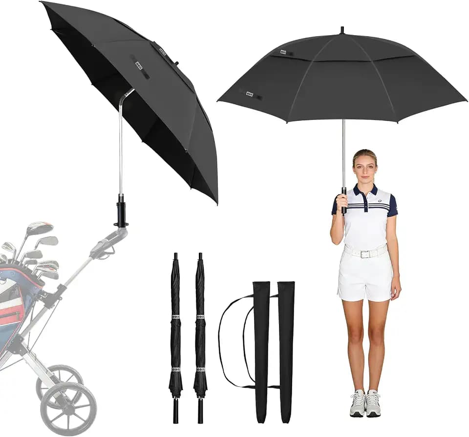 2 Pack 53.2" Double Canopy Golf Umbrellas, 360°Adjustable Golf Umbrella, Windproof Waterproof Large Umbrella for Outdoor Sports