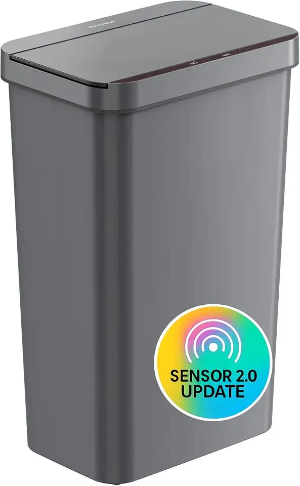 iTouchless 13.2 Gallon Prime Sensor 2.0 Technology Kitchen Trash Can, Slim Dent-Proof Gray Automatic Bin for Home Office Garage Business School, Plastic